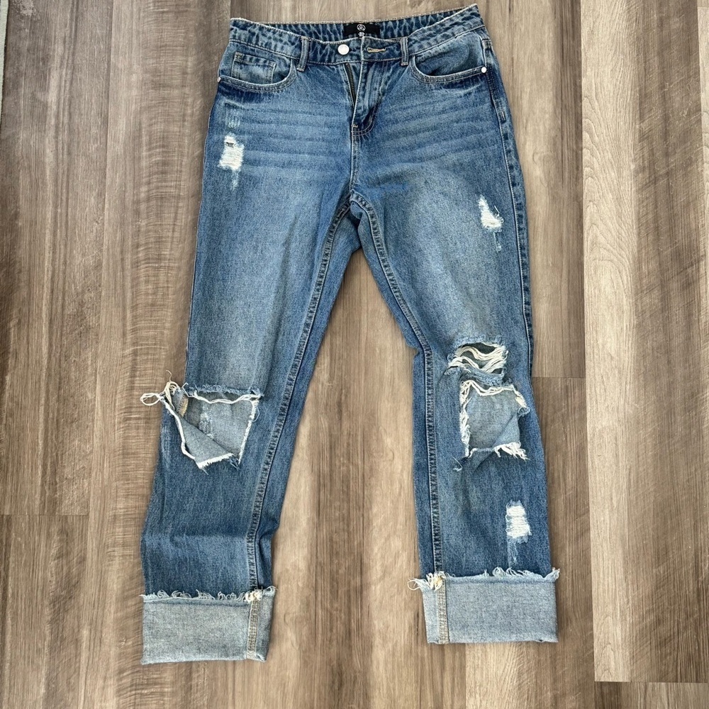 Missguided Ripped Blue Boyfriend Jeans